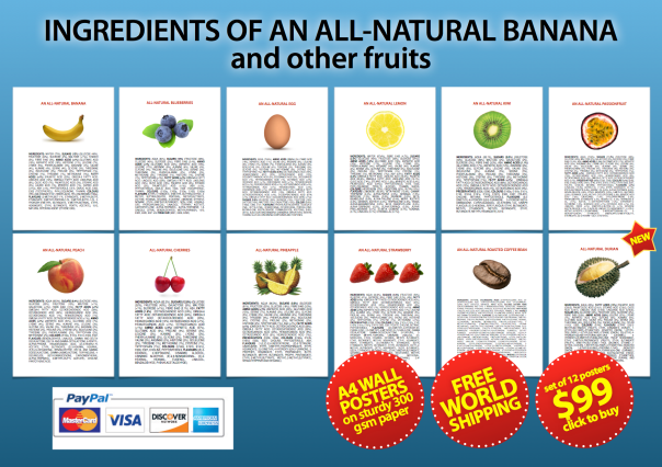 Ingredients of an All-Natural Banana and other fruits set $99